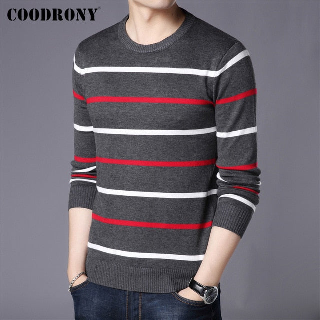 Men Fashion Casual Striped O-Neck Pull Homme Spring Autumn Cotton Knitwear Pullover Clothing Jersey C1003