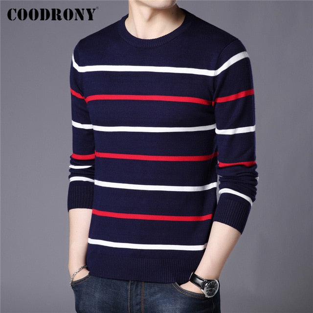 Men Fashion Casual Striped O-Neck Pull Homme Spring Autumn Cotton Knitwear Pullover Clothing Jersey C1003