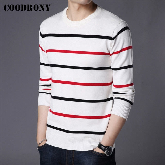 Men Fashion Casual Striped O-Neck Pull Homme Spring Autumn Cotton Knitwear Pullover Clothing Jersey C1003