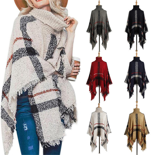 Mid-length High Neck Tassel Cloak Shawl