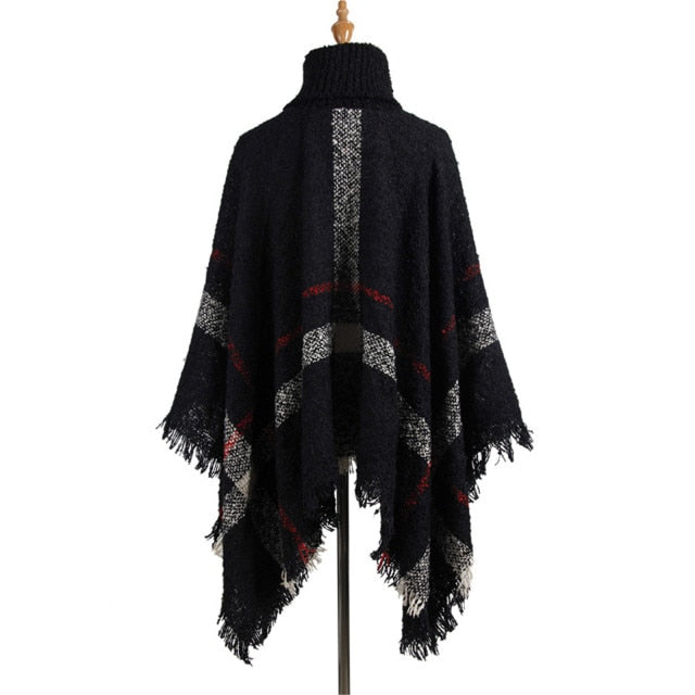 Mid-length High Neck Tassel Cloak Shawl