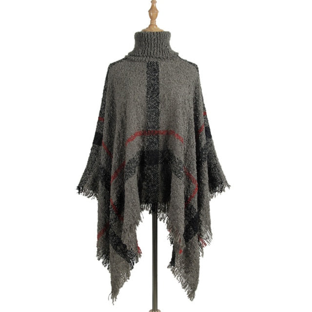 Mid-length High Neck Tassel Cloak Shawl