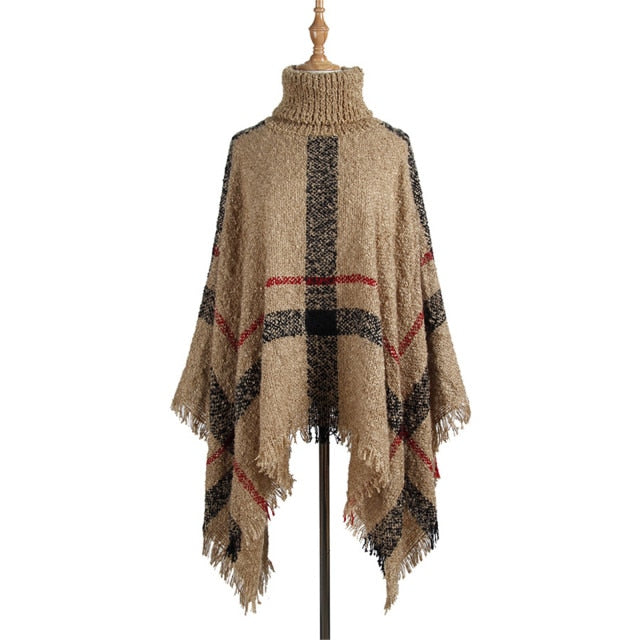 Mid-length High Neck Tassel Cloak Shawl