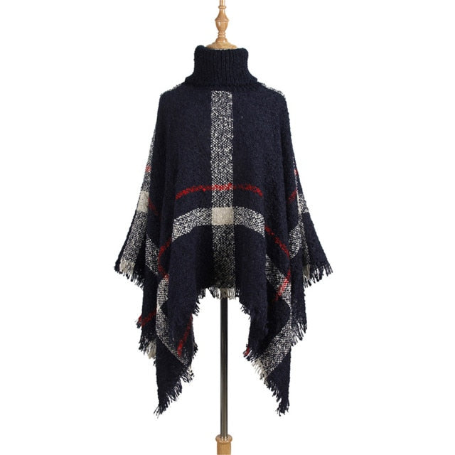 Mid-length High Neck Tassel Cloak Shawl