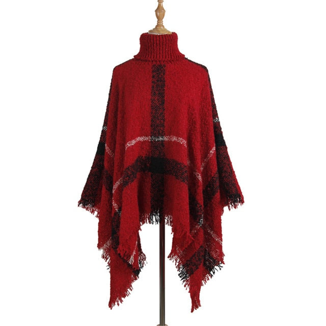 Mid-length High Neck Tassel Cloak Shawl