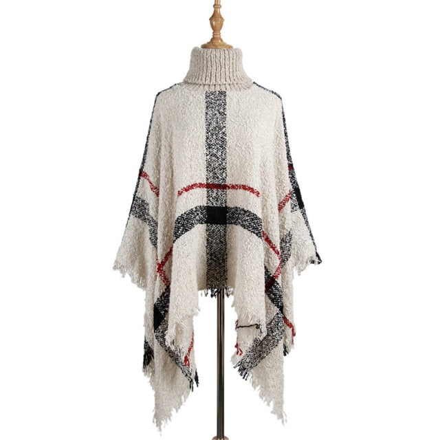 Mid-length High Neck Tassel Cloak Shawl