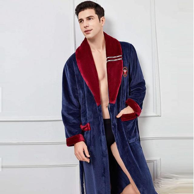 Autumn Winter Nightdress Blue Men Casual Coral Fleece Sleepwear