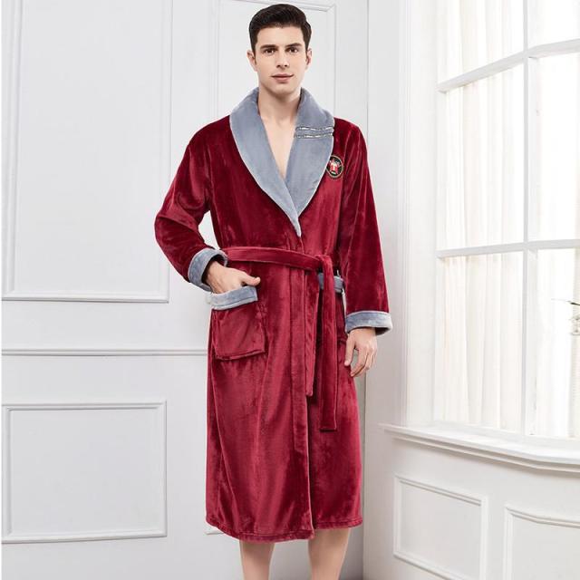 Autumn Winter Nightdress Blue Men Casual Coral Fleece Sleepwear