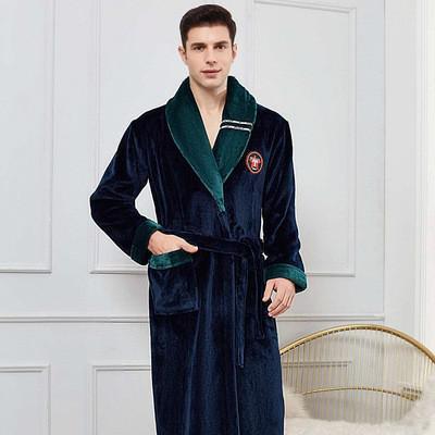 Autumn Winter Nightdress Blue Men Casual Coral Fleece Sleepwear