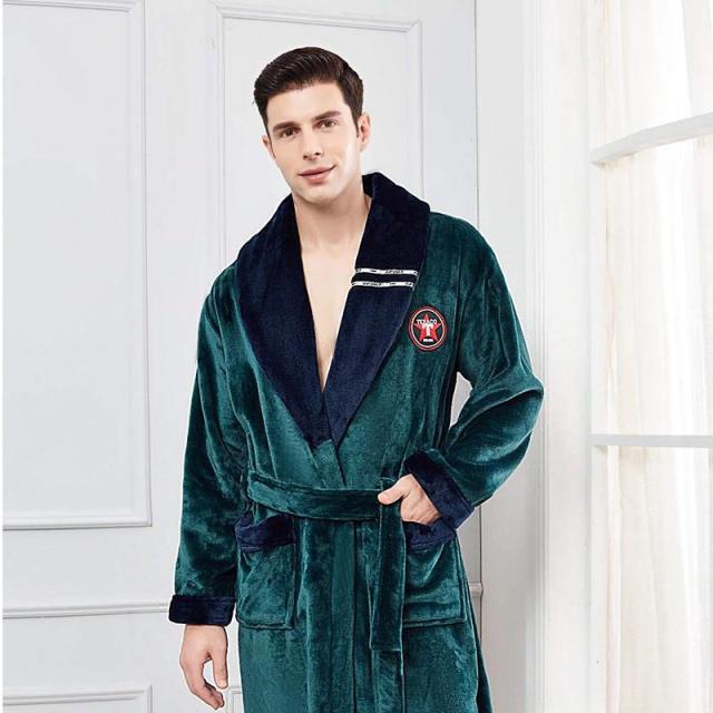 Autumn Winter Nightdress Blue Men Casual Coral Fleece Sleepwear