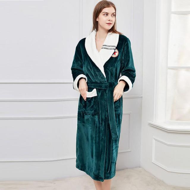 Autumn Winter Nightdress Blue Men Casual Coral Fleece Sleepwear