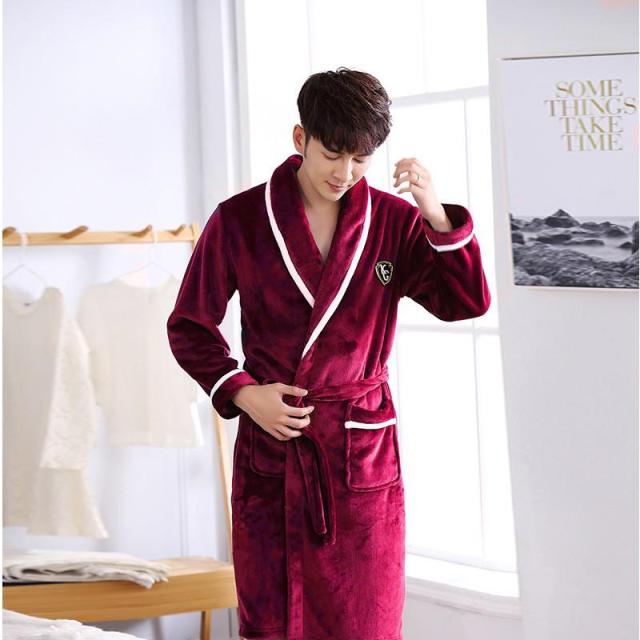 Autumn Winter Nightdress Blue Men Casual Coral Fleece Sleepwear