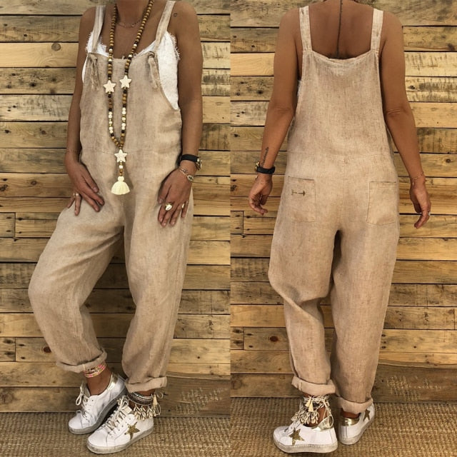 Women Casual Jumpsuits Vintage Solid Rompers