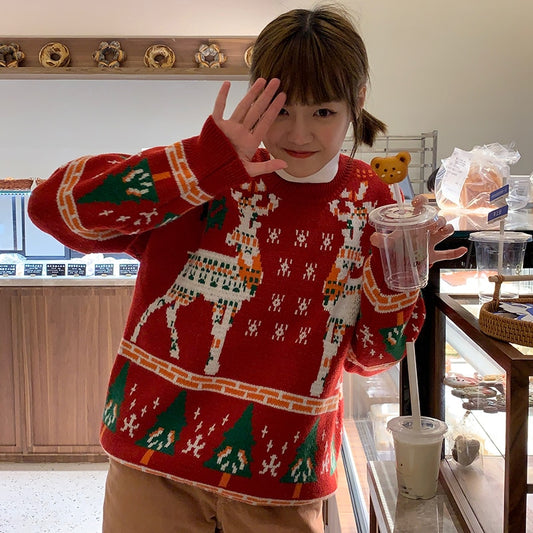 Reindeer jacquard thick sweater