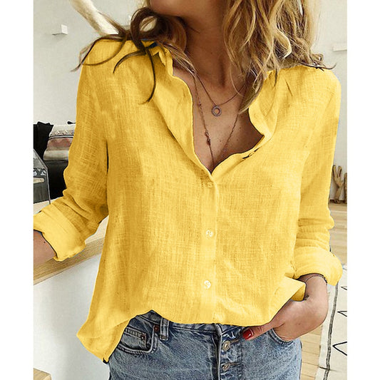 Leisure White Yellow Shirts Button Shirt Womens Blouse