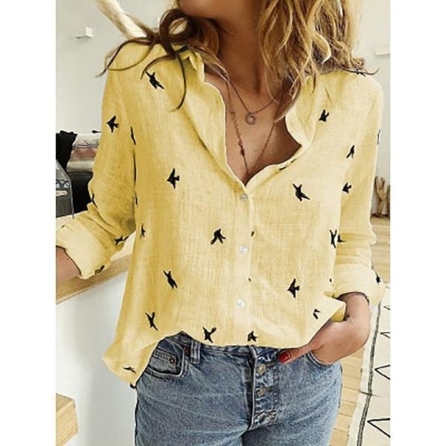 Leisure White Yellow Shirts Button Shirt Womens Blouse