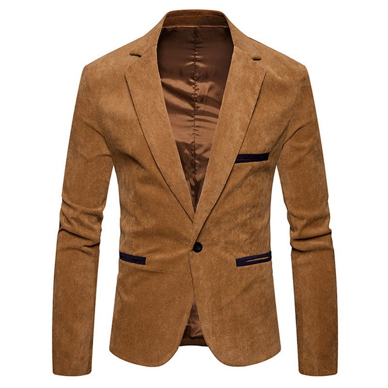 Men's Suit Jackets Solid Slim Fit Single Button Dress Suits Men Fashion Casual Corduroy Blazer Men