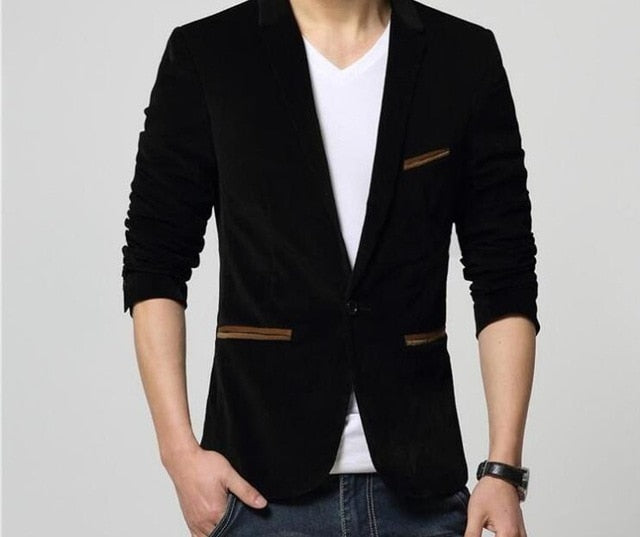 Men's Suit Jackets Solid Slim Fit Single Button Dress Suits Men Fashion Casual Corduroy Blazer Men