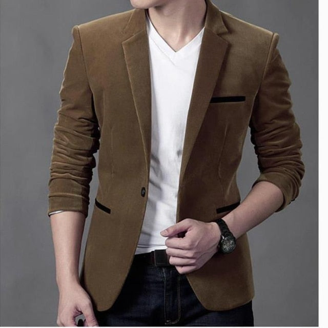 Men's Suit Jackets Solid Slim Fit Single Button Dress Suits Men Fashion Casual Corduroy Blazer Men