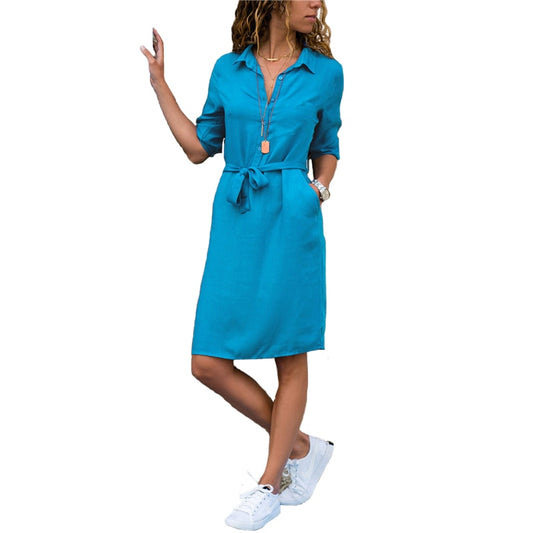 Collar Office Ladies Shirt Dress