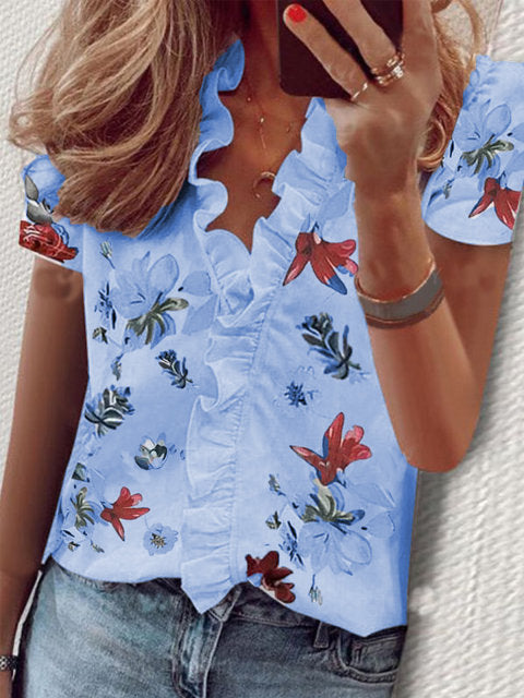 Elegant Boho Floral Print Slim Shirt