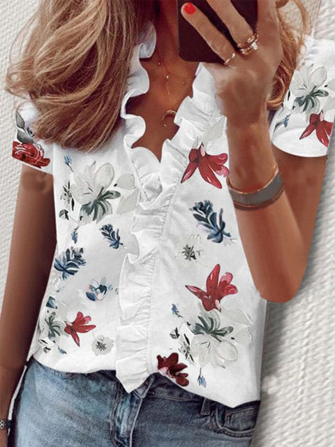 Elegant Boho Floral Print Slim Shirt