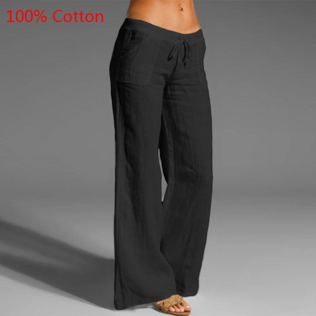 Celmia Oversized Women Vintage Wide Leg Pants 2021 Autumn Linen Palazzo Fashion Long Trouser Casual Elastic Waist Solid Pantalon