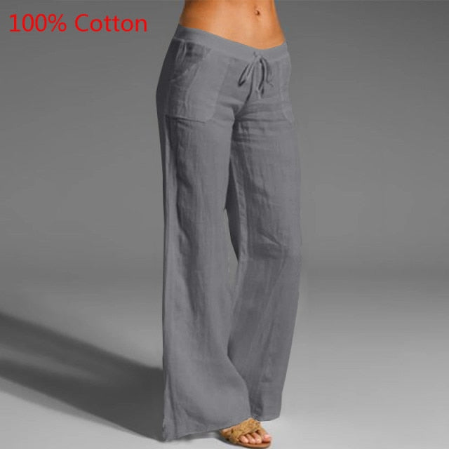 Celmia Oversized Women Vintage Wide Leg Pants 2021 Autumn Linen Palazzo Fashion Long Trouser Casual Elastic Waist Solid Pantalon