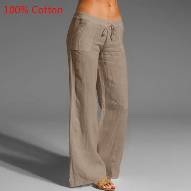 Celmia Oversized Women Vintage Wide Leg Pants 2021 Autumn Linen Palazzo Fashion Long Trouser Casual Elastic Waist Solid Pantalon