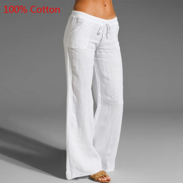 Celmia Oversized Women Vintage Wide Leg Pants 2021 Autumn Linen Palazzo Fashion Long Trouser Casual Elastic Waist Solid Pantalon