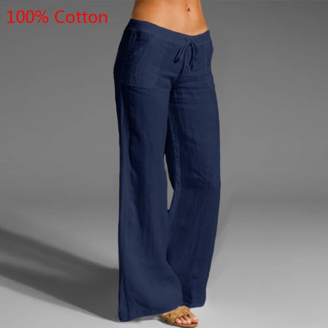 Celmia Oversized Women Vintage Wide Leg Pants 2021 Autumn Linen Palazzo Fashion Long Trouser Casual Elastic Waist Solid Pantalon