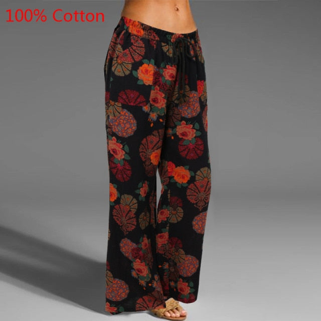 Celmia Oversized Women Vintage Wide Leg Pants 2021 Autumn Linen Palazzo Fashion Long Trouser Casual Elastic Waist Solid Pantalon