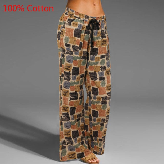 Celmia Oversized Women Vintage Wide Leg Pants 2021 Autumn Linen Palazzo Fashion Long Trouser Casual Elastic Waist Solid Pantalon