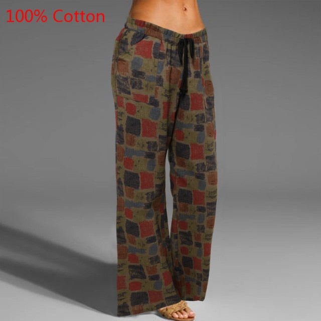 Celmia Oversized Women Vintage Wide Leg Pants 2021 Autumn Linen Palazzo Fashion Long Trouser Casual Elastic Waist Solid Pantalon