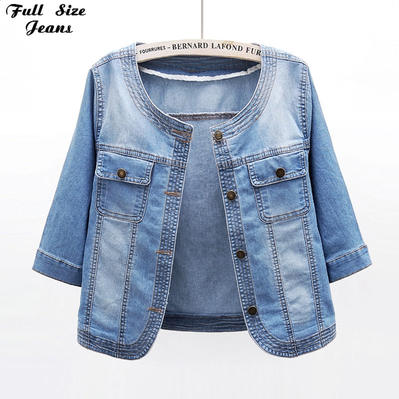 Chaqueta Vaquera Denim Jacket Soft Thin 3/4 Oversize Bomber Denim Veste Femme